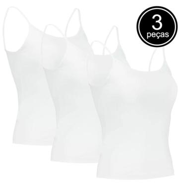 Imagem de Kit Com 3 Regatas Femininas Branca Alça Fina-Feminino