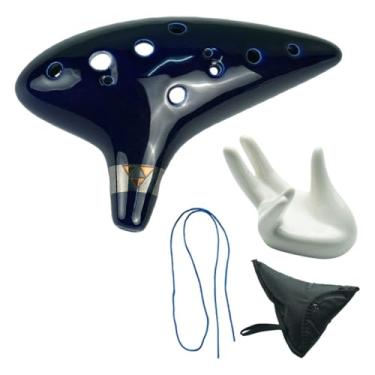 Imagem de Dynwave Ocarina de cerâmica com 12 furos, acessório para brinquedo musical, apoio de mão, presente, partitura musical, instrumento de som premium para, Azul Escuro