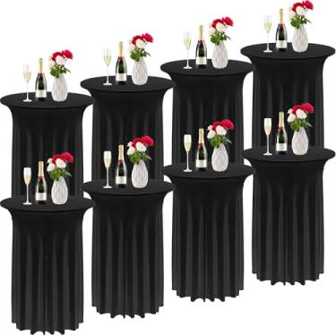 Imagem de Kochorie 8 peças de saia redonda para mesa de coquetel, 81 x 109 cm, toalha de mesa elástica de elastano para casamento, bar, banquete, festa (preta)