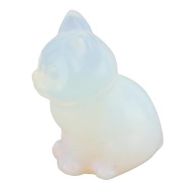 Imagem de Generic Decoração de Gato Sentado de Cristal, Estátua de Gato de Cristal Polido Esculpido à Mão, Pedra Preciosa Fofa Leve para Casa para Entusiastas (Opala Branca)