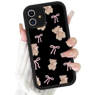 Imagem de FBHGLOA Capa de celular para iPhone 11 de 6,1 polegadas com laços de urso fofos, desenho kawaii, preto, design estético, capa fina de TPU macio à prova de choque, capa protetora para celular para