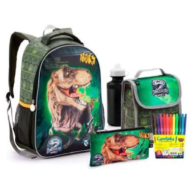 Imagem de Mochila Costas + Lancheira + Estojo + Garrafa T-Rex + Brind - Seanite