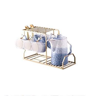 Imagem de Conjunto de chá de cerâmica gradiente colorido conjunto de chá incluindo um bule de chá, 6 xícaras de chá, 6 colheres, uma caneca de metal, suporte de árvore, adequado para uso doméstico, chaleira de