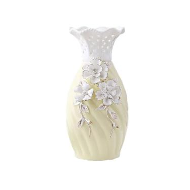 Imagem de Vaso de cerâmica amarelo claro moderno criativo Phnom Penh flores porcelana arranjos de flores secas decoração de mesa decoração moderna sala de estar centros de mesa