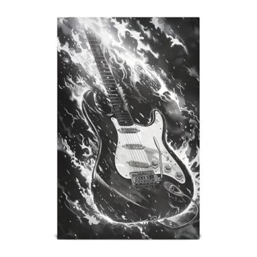 Imagem de Wassud Toalhas de cozinha de guitarra preta panos de prato de cozinha 1 pacote panos de prato macios com laço para pendurar toalha de mão super absorvente de secagem rápida toalhas de chá de mesa