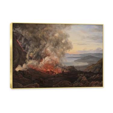 Imagem de NHLDZYH Moldura dourada. Reprodução de arte famosa de J.C. Dahl, arte em tela de paisagem romântica nórdica, decoração de parede elegante para sala de estar, escritório, pronto para pendurar. (erupção