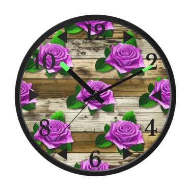 Imagem de STAYTOP Relógio de parede LED rosa roxa para quarto com brilho noturno, relógios de parede silenciosos de 30 cm para decoração de sala de estar, controle de som, relógio de parede moderno que brilha