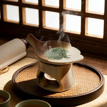 Imagem de Queimador de óleo essencial de cerâmica para aromaterapia, queimador de incenso de vela de cerâmica, queimador de ervas de flores/grama secas, queimadores de cedro e zen, aquecedor de bule de chá para