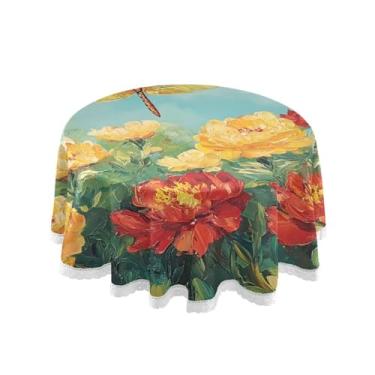 Imagem de Qilmy Toalha de mesa redonda de palmeira de treliça verde, 152 cm, resistente à água, à prova de derramamento, capa de mesa grande para jantar de reunião de família em ambientes internos e externos