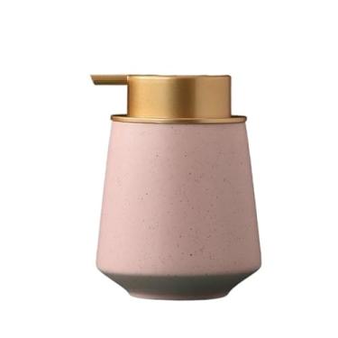 Imagem de Lindo dispensador de sabão de cerâmica com bomba fácil de pressionar 400 ml frasco de loção de porcelana para banheiro ou pia de cozinha decoração de banheiro (rosa)