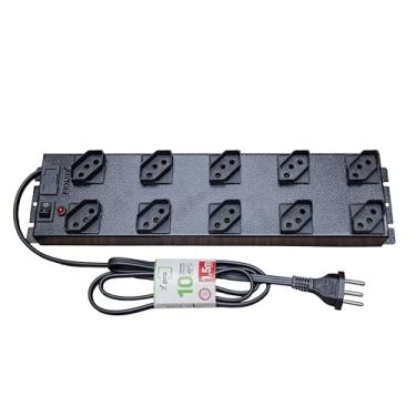 Imagem de Filtro De Linha 10 Tomadas Espaçadas Cabo De 1.5 Metros Metálico Extensão Régua Protetor Energia Elétrica Profissional Com Fusível Bivolt 110 127 220 Fiolux Powerlink 110V 127V 220V