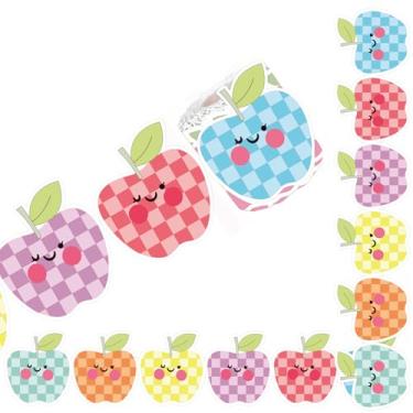 Imagem de Whaline Quadro de avisos de volta às aulas de 1,8 m com borda boho, xadrez, corte de maçã, acabamento em matriz, para o primeiro dia de aula, quadro-negro, decoração de janela