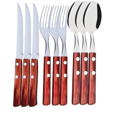 Imagem de Inox com Cabo de Madeira Faqueiro Conjunto Variáveis Premium- Churrascos e Restaurantes(6 FACA 6 GARFO 6 COLHER)