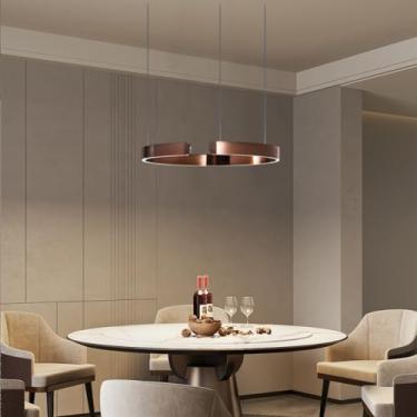 Imagem de Luminária pendente LED regulável, moderna, preta, com controle remoto, para mesa de jantar, teto com altura ajustável, ideal para ilha de cozinha e sala de estar (marrom, 50).