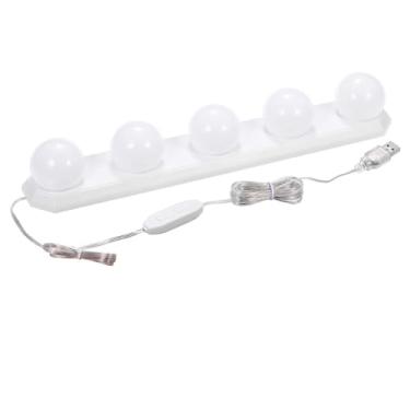 Imagem de Luz de Espelho LED Portátil com 5 Lâmpadas Carregamento USB Regulável 3 Modos Cor Luzes Maquiagem Vanity para Banheiro Quarto Mesa