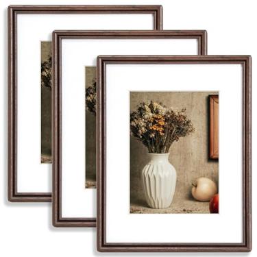 Imagem de Conjunto de 3 porta-retratos de 21 x 28 cm, moldura de madeira de nogueira maciça natural com vidro temperado, canto arredondado feito à mão, moldura de madeira 21 x 20 cm fosca para parede e mesa