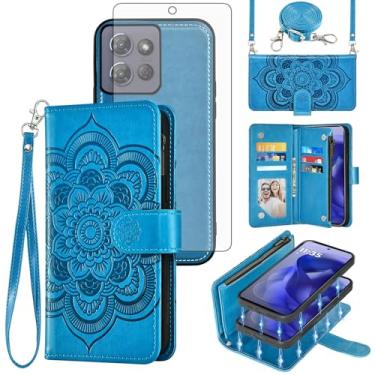 Imagem de Asuwish Capa de celular para Motorola Moto G Power 5G 2025/G Play 2025 com zíper carteira destacável com protetor de tela de vidro temperado alça transversal porta-cartões flores XT2515-1 mulheres