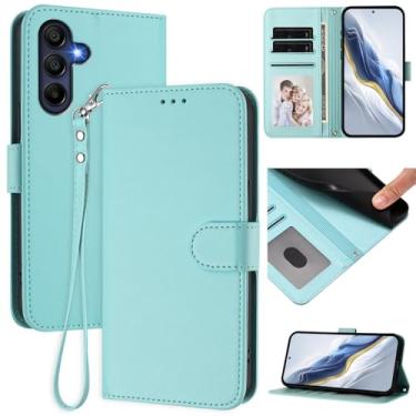 Imagem de Capa carteira para Samsung Galaxy A16 4G/A16 5G, carteira de couro fina com compartimentos para cartões, alça de pulso e suporte, capa protetora à prova de choque para homens e mulheres (menta)