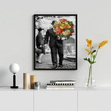 Imagem de Quadro Decorativo Casal Vintage 45X34Cm Vidro Moldura Pret