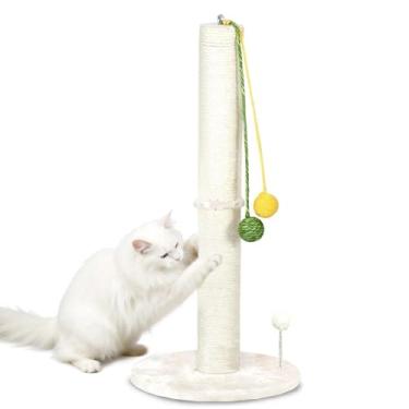 Imagem de Poste simples arranhador para gatos de 84,8 cm de altura com corda de sisal para gatos internos e gatos grandes, arranhador de sisal com bola pendurada para brincar