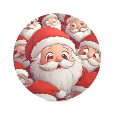 Imagem de STAYTOP Jogo americano redondo de Papai Noel com desenho fofo 4 peças, tapetes de mesa antiderrapantes fáceis de limpar para decoração de mesa de festa e churrasco