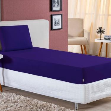 Imagem de Jogo De Cama Solteiro Nobre 2 Peças Lençol Com Elástico De 30cm De Altura Malha 100% Algodão - Roxo