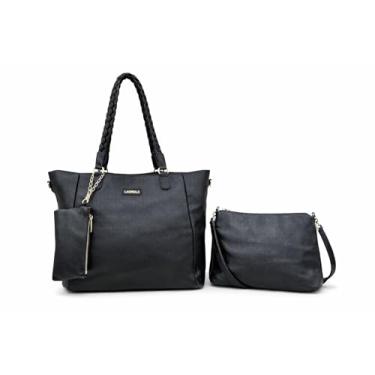 Imagem de Kit 3 Bolsas Femininas Couro Sintético Preta Alça Estilosa Toque Elegante Look Moderno Versátil Espaçosa
