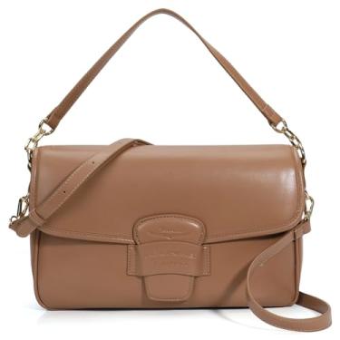 Imagem de Chinllo Bolsa transversal feminina com aba, bolsas de couro vegano com alça superior e alça ajustável, Napa marrom, Small