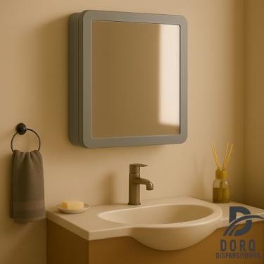 Imagem de Armário de Banheiro Moderno com Espelho para Sobrepor ou Embutir PP Resistente e Sustentável(" CINZA ")