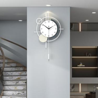 Imagem de YIJIDECOR Relógio de parede decorativo silencioso operado por bateria grande relógio de parede moderno para decoração de sala de estar, relógio de pêndulo branco para quarto, escritório, cozinha, sala