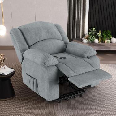 Imagem de Poltrona do Papai Reclinável Sala de Cinema Madrid Elevação Lift Elétrico Linho Cinza  G26