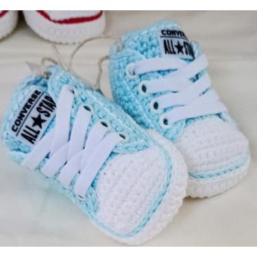 Imagem de Sapatinho de crochê para bebê Azul claro -T15