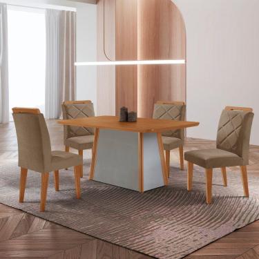 Imagem de Mesa De Jantar Diane E 4 Cadeiras Melissa Moderna Mobilia Veludo Capuccino/naturalle Laminado