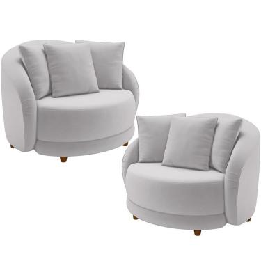 Imagem de Kit 02 Poltronas Decorativas Base Fixa Pés Madeira Witta M03 Veludo Cinza - Lyam Decor