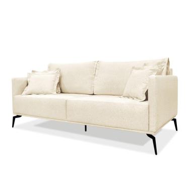 Imagem de Sofá 2 Lugares Pé De Ferro Preto Rafaela 160 Cm Linho Pérola S04 - D'rossi