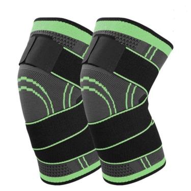 Imagem de Kit Par Joelheira Compressão Ajustável Ortopédica Elástica Alívio Dor Proteção Esportes Preto