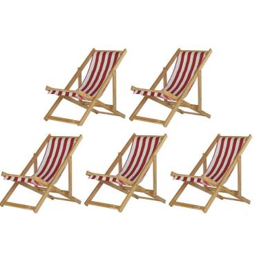 Imagem de Kit 5 Cadeira Madeira Espreguiçadeira Dobrável Sb-list Vermelho-branco