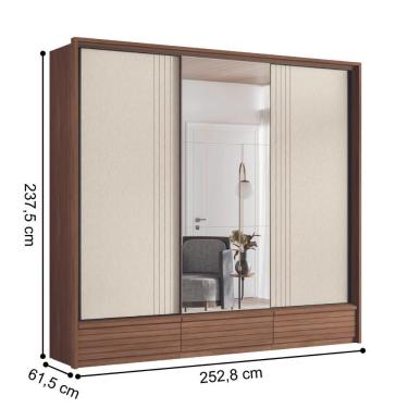 Imagem de Roupeiro 3 Portas Ripado Com Espelho Braga Jatoba Areia