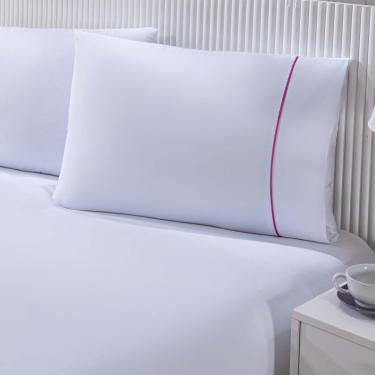 Imagem de Jogo De Cama Lençol 100% Algodão Percal 150 Fios Casal Gran Moratta 3 Peças - Branco E Rosa