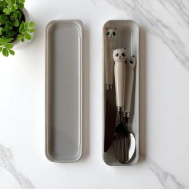 Imagem de Conjunto de Talheres Infantil Com Garfo Faca Colher De Inox com Recipi