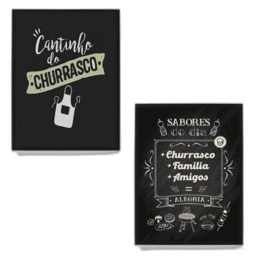 Imagem de Kit 2 Quadros Cantinho Churrasco 45X34Cm Madeira Preta