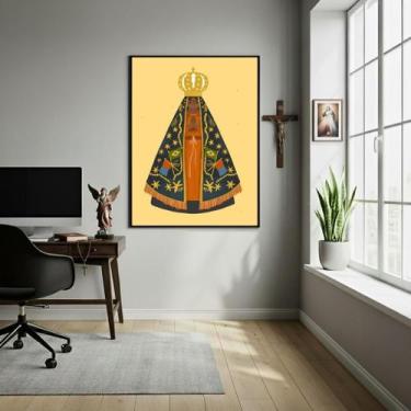 Imagem de Quadro Nossa Senhora Aparecida Fundo Amarelo - 70X50Cm - Quadros On-Li