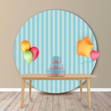 Imagem de Painel Redondo em Jacquard Azul e Prata Frozen Listrado - Jacquard Tra