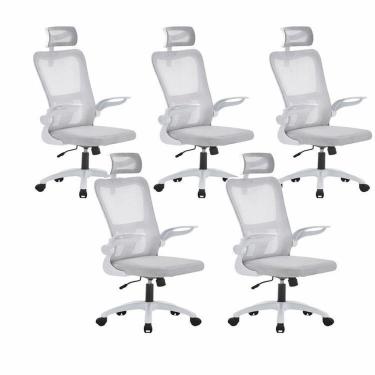Imagem de Kit 5 Cadeiras de Escritório com Encosto Presidente Office Baltimore Branco/Cinza