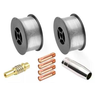 Imagem de Kit Mig 15ak - 2 Arame Solda Mig S/ Gás 0,8mm + 4 Bicos De Contato 0,9