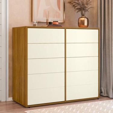 Imagem de Aparador para Sala de Estar Melinda 10 Gavetas com Vidro 100cm Freijó 