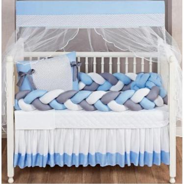 Imagem de Kit Berço Menino 11 Peças Azul Com Almofada De Nó + Almofada
