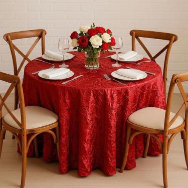 Imagem de Toalha de Mesa Redonda para Buffet em Cetim Amassado Vermelho, 2,80
