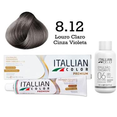 Imagem de Coloração 8.12 Louro Claro Cinza Violeta Oxi 06 Volumes 90ml  Itallian