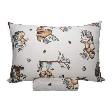 Imagem de Jogo de Lençol Solteiro KazzaVip Malha Misto 70% Algodão e 30% Poliéster Estampado com Elástico 2 Peças Floresta Encantada Bege